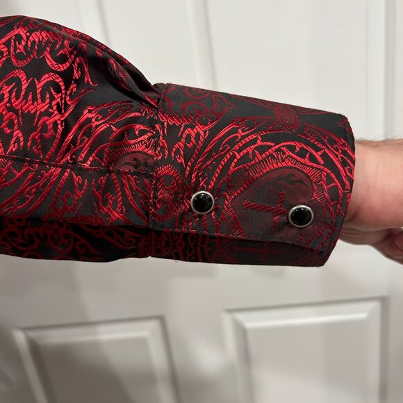 Shrine Shirt Goth Red Black Victorian Rock Size S - Picture 3 of 7